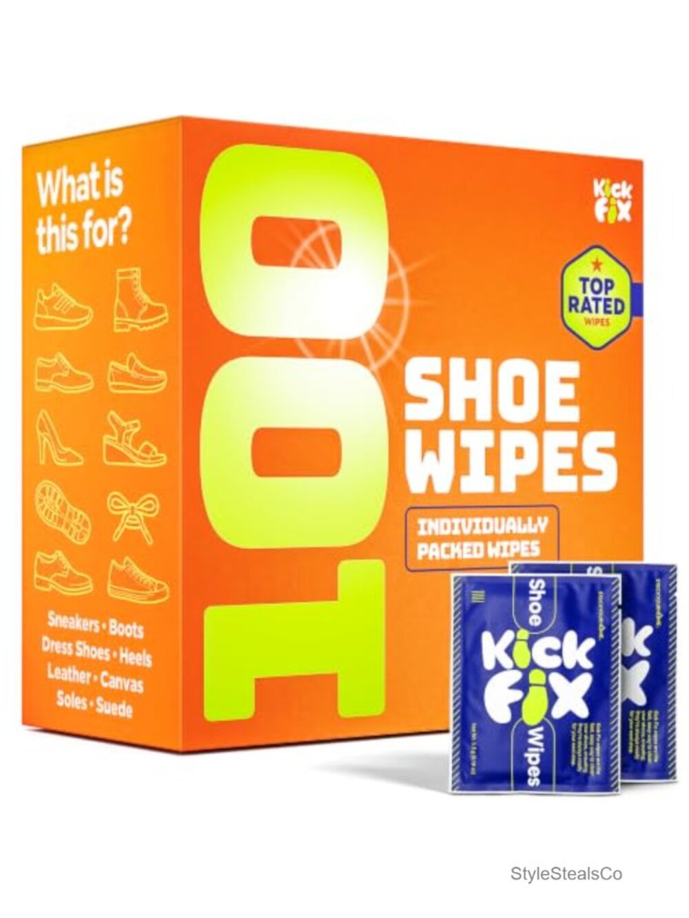 KickFix Shoe Wipes 100 Pack Sneaker Cleaner Wipes for Leather Canvas Suede